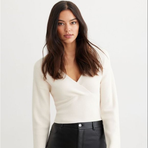 NWT Dynamite Faux-Wrap Ribbed Sweater Sizes L and XL - Picture 1 of 5